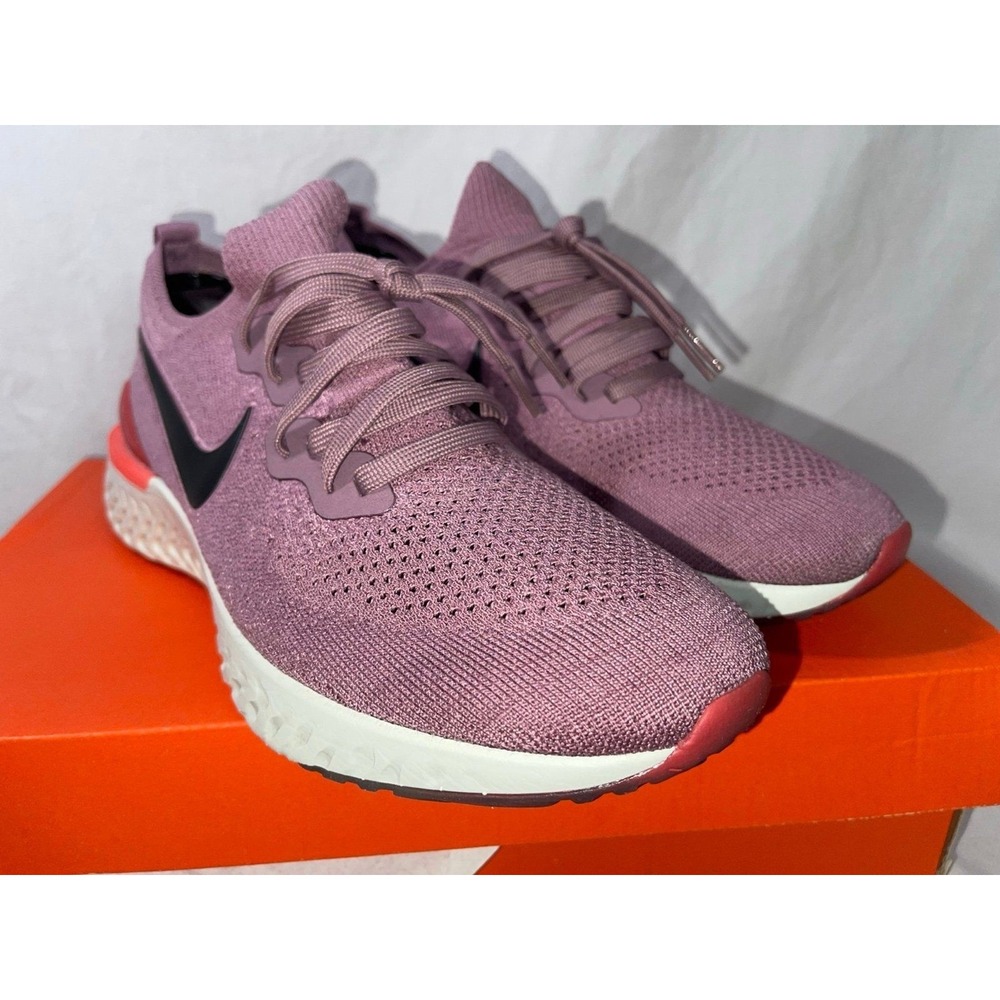 Nike Women's Epic React Flyknit 2 Plum Dust/Coral-Ember Glow Shoes,‎ 10